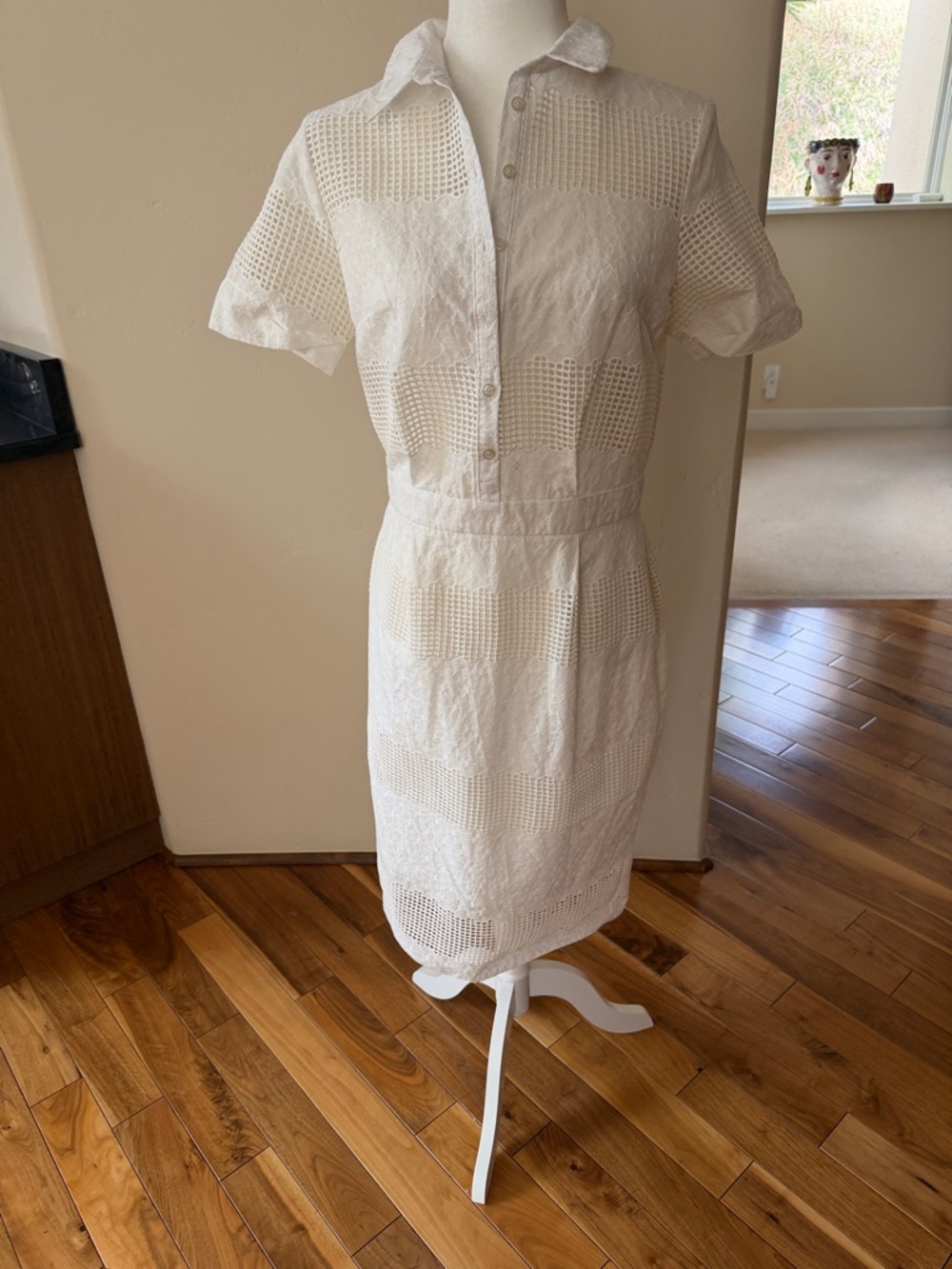 ASOS Cream Eyelet Midi Shirt Dress with Short Sleeves